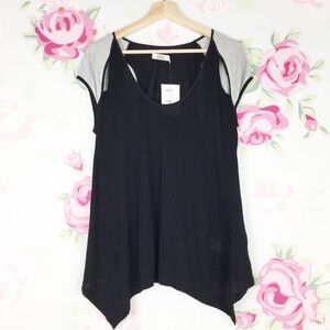 NEW Aiko Black Asymmetric Colorblock Shirt XS